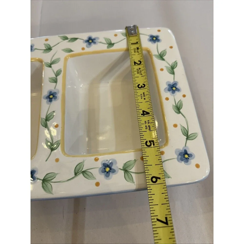 Pfaltzgraff Melissa Relish Dish 3 Part Divided Tidbit Serving Tray Blue Floral